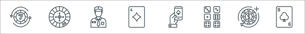 赌场线图标 线性集 质量向量集 如纸牌游戏 赌场晶片 智能手机 纸牌游戏 — 图库矢量图片