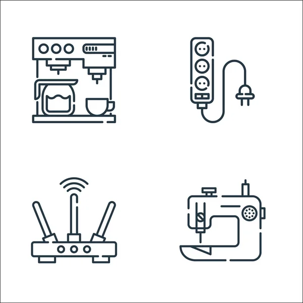 家電製品のアイコン 直線セット ミシン ルーター ソケットなどの品質ベクトルラインセット — ストックベクタ