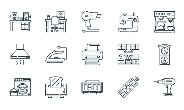 Eletrodomésticos Ícones Linha Conjunto Linear Conjunto Linha Vetorial Qualidade Tais —  Vetores de Stock