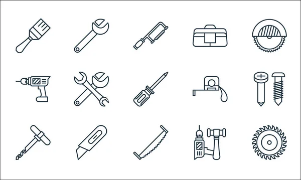 Tischlerzeilen Symbole Lineares Set Qualitätsvektorleitungsset Wie Säge Handsäge Schnecke Werkzeuge — Stockvektor