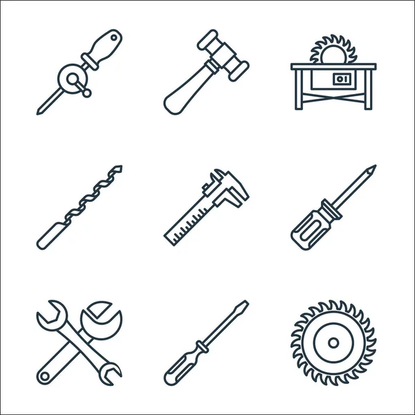 Carpentry Line Icons Linear Set Quality Vector Line Set Saw — Stock Vector