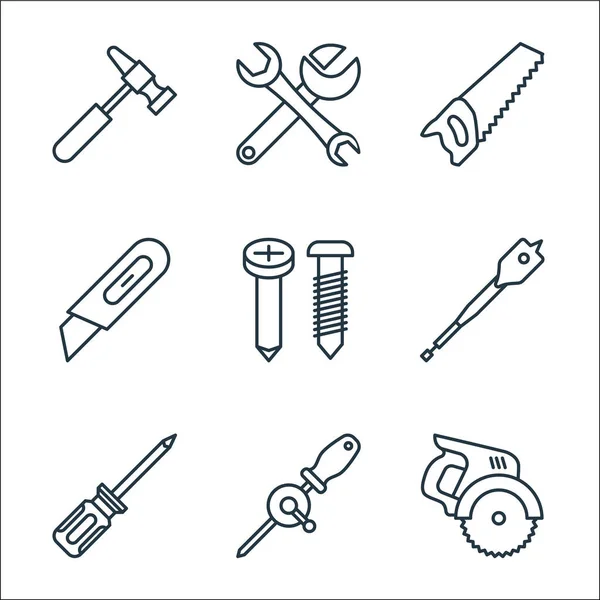 Carpentry Line Icons Linear Set Quality Vector Line Set Electric — Stock Vector