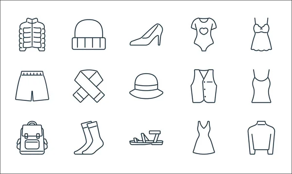 Ropa Iconos Línea Ropa Conjunto Lineal Conjunto Línea Vectorial Calidad — Vector de stock