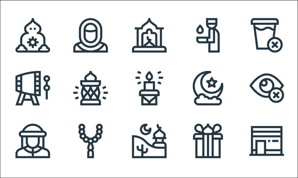 Ikony Linii Ramadan Zestaw Liniowy Wysokiej Jakości Zestaw Linii Wektorowych — Wektor stockowy