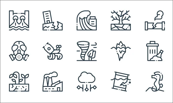 Climate Change Line Icons Linear Set Quality Vector Line Set — Stock Vector