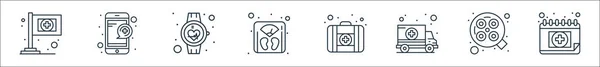 health and medical line icons. linear set. quality vector line set such as , surgery room, ambulance, first aid kit, weight scale, smart watch, medical service