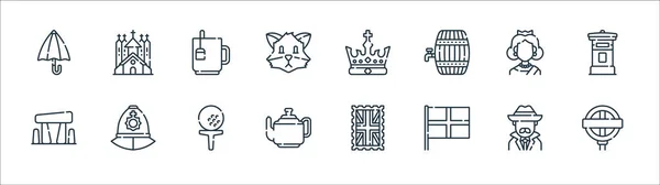 Iconos Inglaterra Conjunto Lineal Conjunto Línea Vectores Calidad Tales Como — Vector de stock