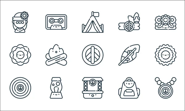 Hippies Line Icons Linear Set Quality Vector Line Set Peace — Stock Vector