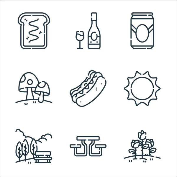 Iconos Línea Picnic Conjunto Lineal Conjunto Línea Vectores Calidad Como — Vector de stock