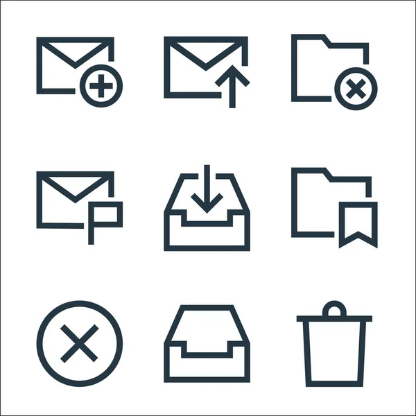 Mail Zeile Symbole Lineares Set Qualitätsvektorzeilenset Wie Löschen Posteingang Kreuz — Stockvektor