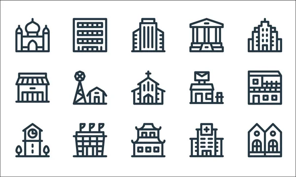 Urban Building Line Icons Linear Set Quality Vector Line Set — Stock Vector