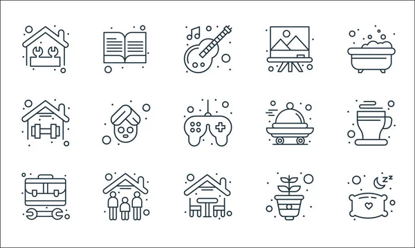 Permanecer Los Iconos Línea Casa Conjunto Lineal Conjunto Línea Vectores — Vector de stock