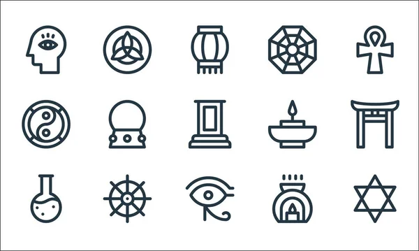 Iconos Línea Espiritual Conjunto Lineal Conjunto Línea Vectorial Calidad Como — Vector de stock