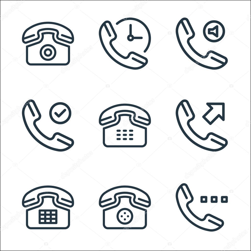 phone line icons. linear set. quality vector line set such as phone, phone, call,