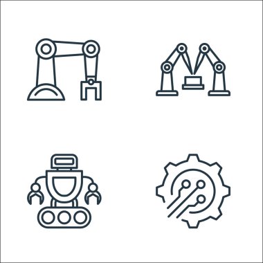 Robot çizgisi simgeleri. Doğrusal küme. İşlem, robot kolu, robot kolu gibi kalite vektör çizgisi