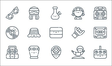 reggae çizgisi simgeleri. Doğrusal küme. Kaliteli vektör dizisi: synthesizer, reggae, ses sistemi, hamak, bongo, vinil plak, loose hand, reggae kadın, rasta