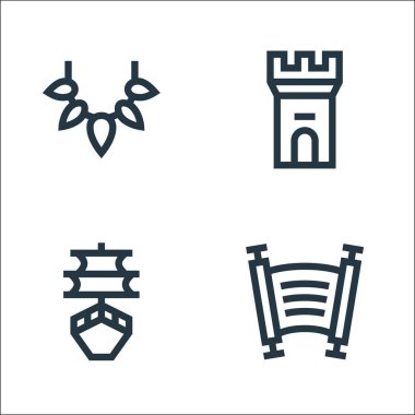 Tarih çizgisi simgeleri. Doğrusal küme. Torah, barque, kale gibi kalite vektör çizgisi