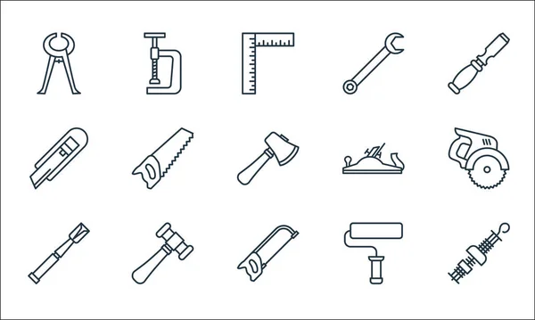 Carpentry Line Icons Linear Set Quality Vector Line Set Tool — Stock Vector