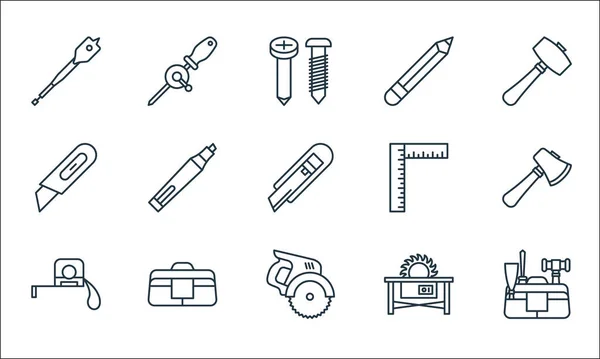 Carpentry Line Icons Linear Set Quality Vector Line Set Kit — Stock Vector