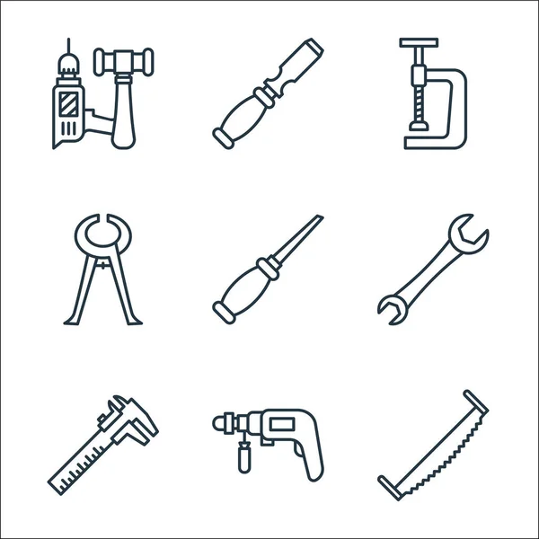 Carpentry Line Icons Linear Set Quality Vector Line Set Hand — Stock Vector