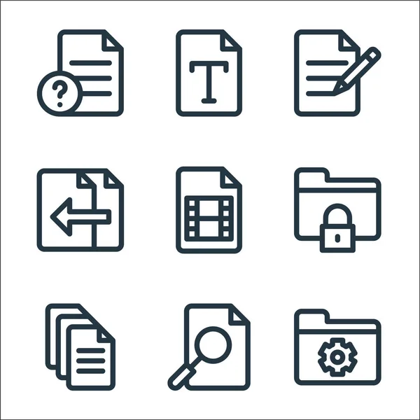Zeilensymbole Für Dokumente Und Dateien Lineares Set Qualitätsvektorzeilensatz Wie Ordner — Stockvektor