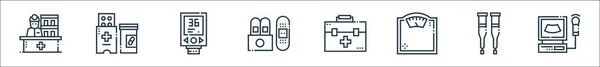 Medizinische Dienstleistungen Linie Symbole Lineares Set Qualitätsvektorleitungsset Wie Elektrokardiogramm Krücken — Stockvektor