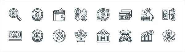 Iconos Línea Dinero Moneda Conjunto Lineal Conjunto Línea Vectorial Calidad — Vector de stock