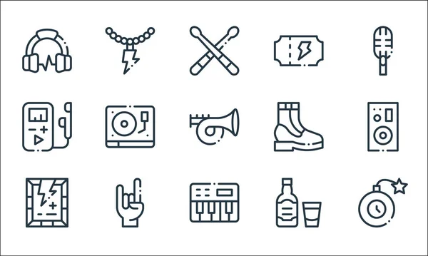 Rock Roll Line Icons Linear Set Quality Vector Line Set — Stock Vector