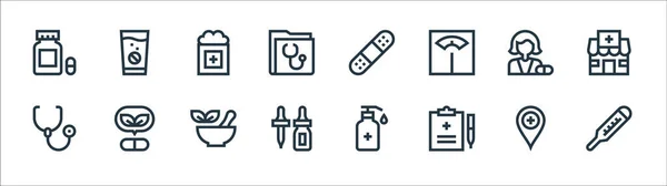 Iconos Línea Farmacia Conjunto Lineal Conjunto Línea Vectorial Calidad Como — Archivo Imágenes Vectoriales