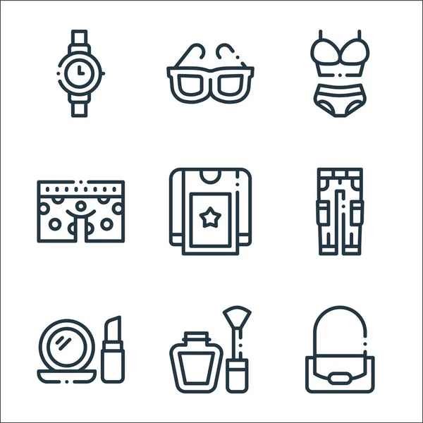 Fashion Line Icons Linear Set Quality Vector Line Set Purse — Stock Vector