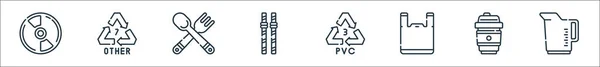 Línea Productos Plástico Iconos Conjunto Lineal Conjunto Línea Vectores Calidad — Vector de stock