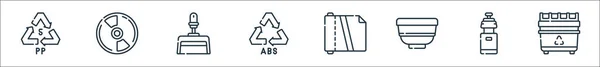 Kunststoffprodukte Sind Symbole Lineares Set Qualitätsvektorleitungsset Wie Recyclingbehälter Wasserflasche Schüssel — Stockvektor