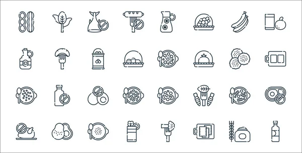 Iconos Línea Comida Vegana Conjunto Lineal Conjunto Línea Vectores Calidad — Vector de stock