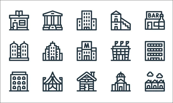 Iconos Línea Construcción Urbana Conjunto Lineal Conjunto Línea Vectores Calidad — Vector de stock