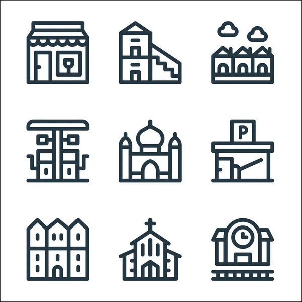 Iconos Línea Construcción Urbana Conjunto Lineal Conjunto Línea Vectorial Calidad — Vector de stock