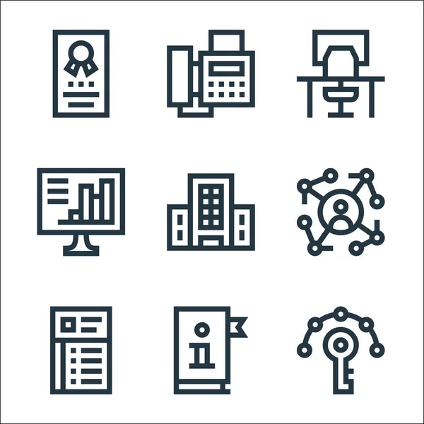 Trabajo Reanudar Iconos Línea Conjunto Lineal Conjunto Líneas Vectoriales Calidad — Vector de stock