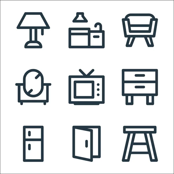 Iconos Línea Muebles Para Hogar Conjunto Lineal Conjunto Línea Vectores — Vector de stock