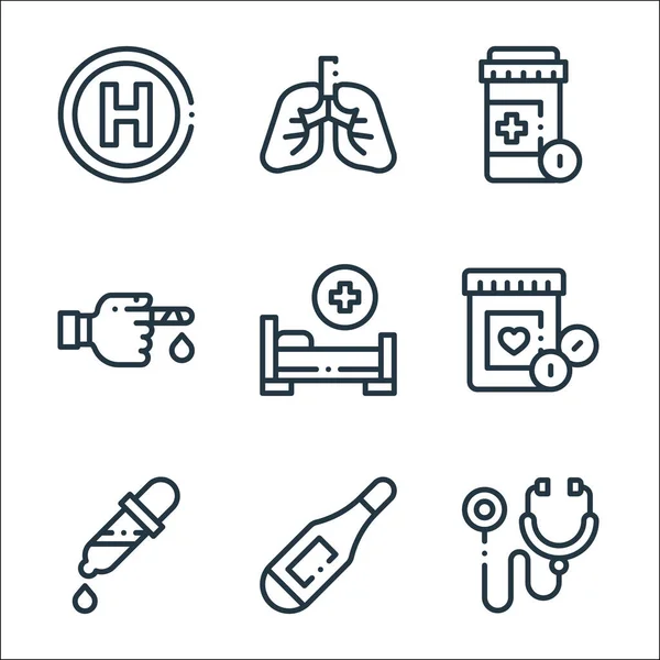 Iconos Línea Medicina Conjunto Lineal Conjunto Línea Vectores Calidad Como — Vector de stock