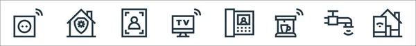 Flache Smarthome Line Symbole Lineares Set Qualitätsvektorleitungsset Wie Hausautomation Wifi — Stockvektor