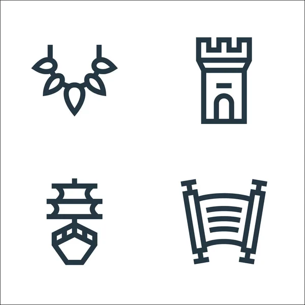 Geschichtslinien Symbole Lineares Set Qualitätsvektorleitungsset Wie Tora Barke Festung — Stockvektor