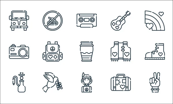 Iconos Línea Hippies Conjunto Lineal Conjunto Línea Vectores Calidad Como — Vector de stock