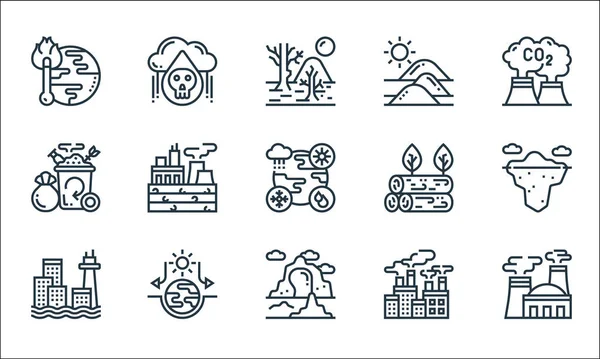 Climate Change Line Icons Linear Set Quality Vector Line Set — Stock Vector