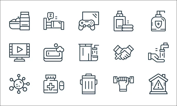 Quarantine Line Icons Linear Set Quality Vector Line Set Stay — Stock Vector