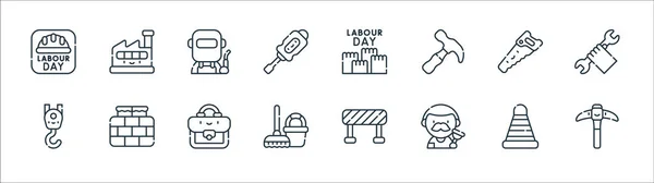 Iconos Línea Del Día Del Trabajo Conjunto Lineal Conjunto Línea — Vector de stock