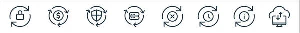 Symbole Für Datenübertragungsleitungen Lineares Set Qualitätsvektorzeilenset Wie Cloud Speicher Informationen — Stockvektor