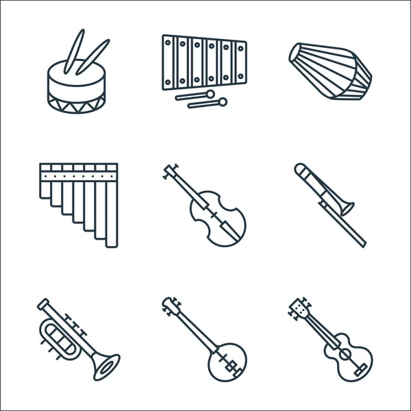 Instrumentos Música Iconos Línea Conjunto Lineal Conjunto Línea Vectorial Calidad — Archivo Imágenes Vectoriales