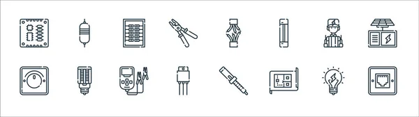 Elektriker Werkzeuge Und Linien Symbole Lineares Set Qualitätsvektorleitungsset Wie Telefondose — Stockvektor