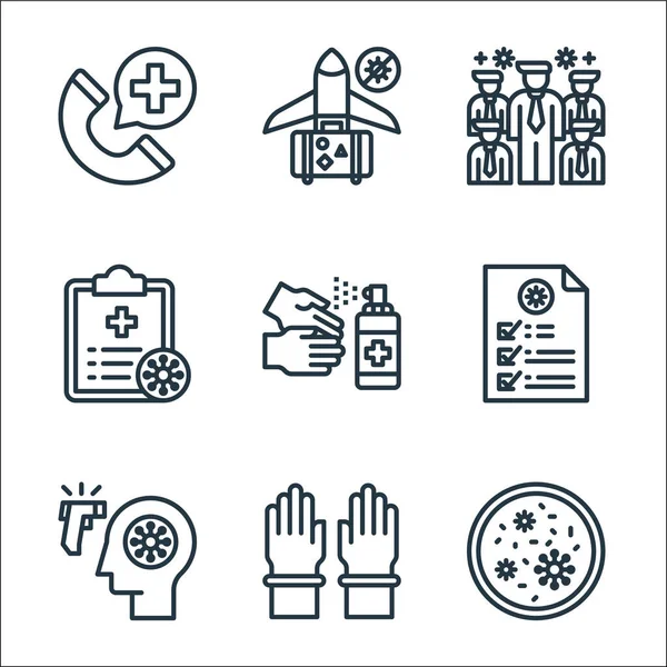 Icônes Ligne Coronavirus Set Linéaire Set Lignes Vectorielles Qualité Telles — Image vectorielle