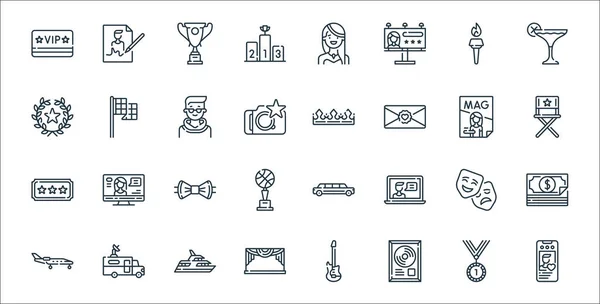 Fame Line Icons Linear Set Quality Vector Line Set Gold — Stock Vector