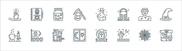 Iconos Línea Halloween Espeluznante Conjunto Lineal Conjunto Línea Vectores Calidad — Vector de stock
